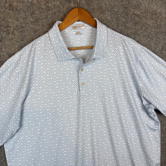 Peter Millar Polo Shirt Mens XL Blue Wine Corkscrew Print AOP Golf Performance - Picture 3 of 10